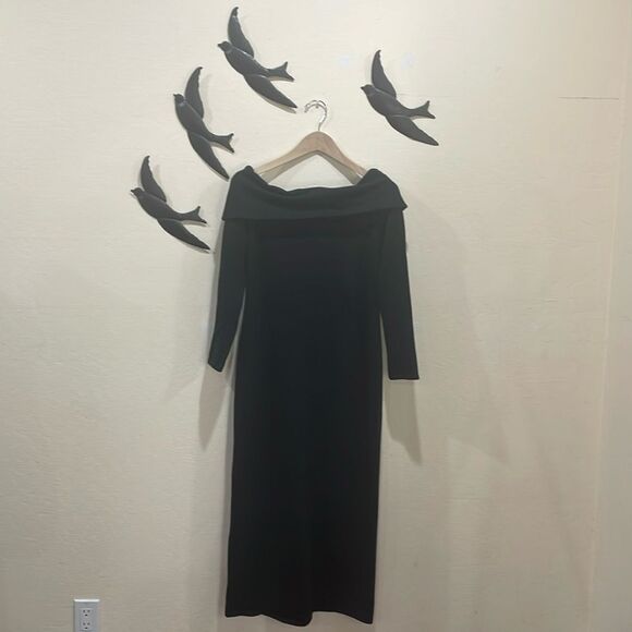 NEW! Peruvian Connection Black Pima Cotton Portrait Collar Long Sleeve Dress - M - Picture 8 of 12